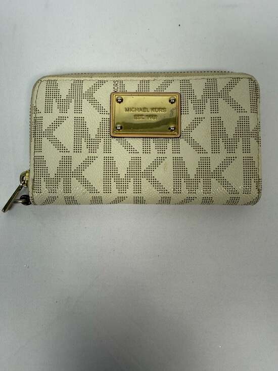 Michael Kors Handbags - Michael Kors MK Signature Logo Zip Around Accordion Wallet in Vanilla